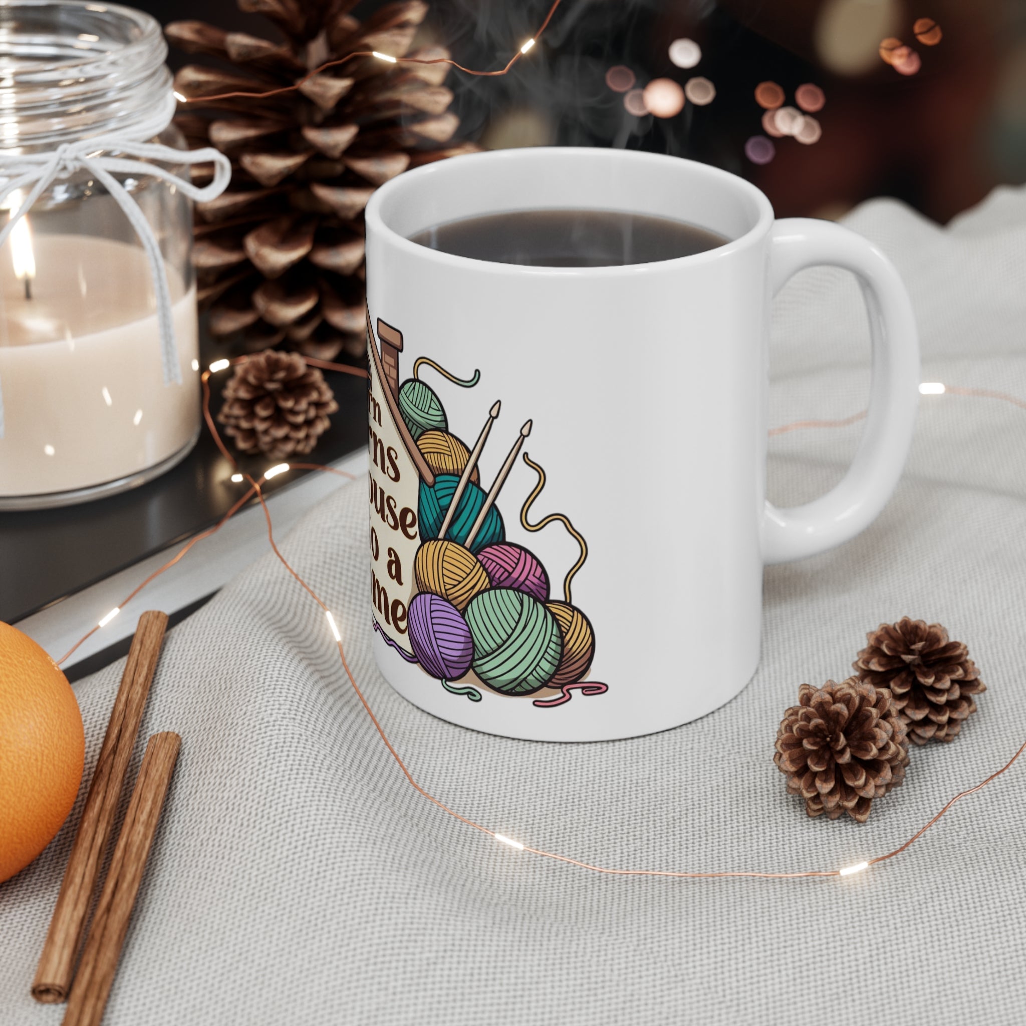 Knitting Mug – "Yarn Turns a House Into a Home" Ceramic Coffee Cup